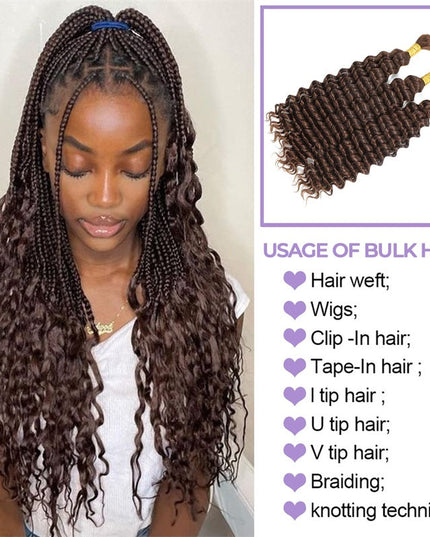Junoda #4 Deep Wave Bulk Human Hair For Braiding Crochet Micro Boho Braids For Black Women junoda