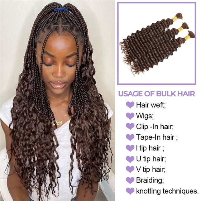 Junoda #4 Deep Wave Bulk Human Hair For Braiding Crochet Micro Boho Braids For Black Women junoda
