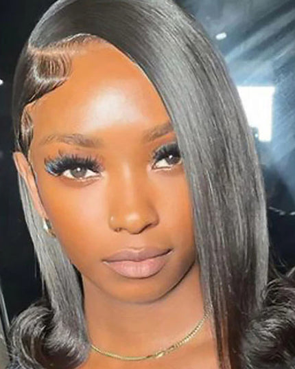 Junoda Side Part Straight Human Hair Bob Wig with Flipped Ends Lace Front Wig Fashion Hairstyles junoda