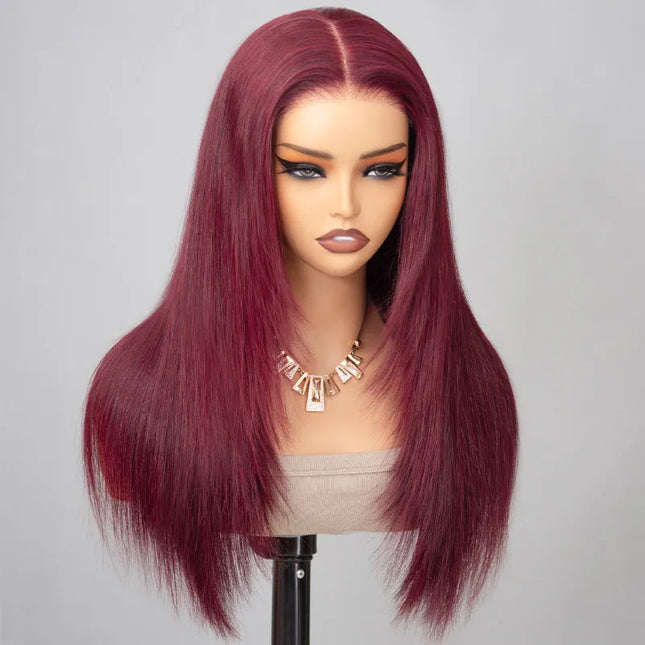 Layered Cut Straight Wig 99j Glueless Lace Human Hair Wig Salone Quality junoda