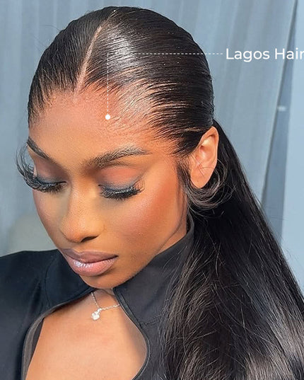 Natural Lagos Hairline Silk Straight 13x6 HD Transparent Lace Front Wig Human Hair No Glue Needed junoda