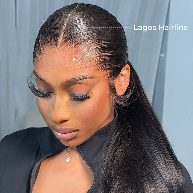 Natural Lagos Hairline Silk Straight 13x6 HD Transparent Lace Front Wig Human Hair No Glue Needed junoda