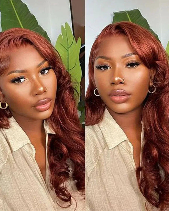 Reddish Brown Straight/Body Wave Lace Front Human Hair Wig Flash Sale junoda