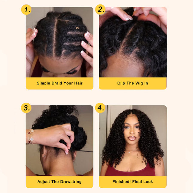 Invisi Drawstring Wig Water Wave Short Bob V Part Wig Shake and Go Glueless Human Hair Wigs for Sale junoda