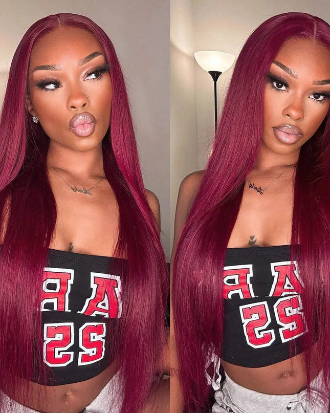 99J Color Burgundy Straight / Body Wave Wig Lace Front Wig Flash Sale junoda