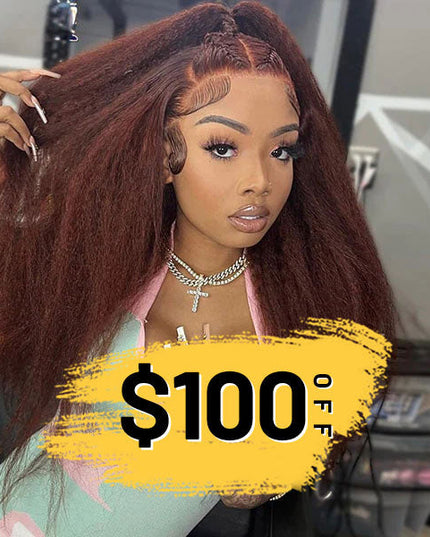 [Save $100] Junoda Fall Color Kinky Straight Pre Cut Lace Wig Reddish Brown Wear & Go Wig junoda