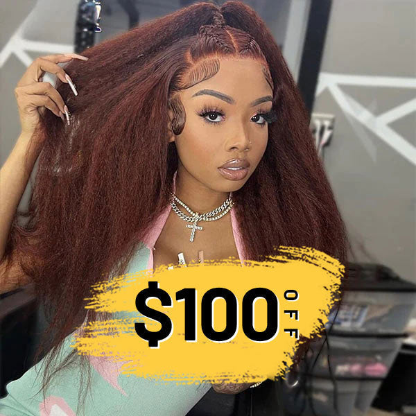 [Save $100] Junoda Fall Color Kinky Straight Pre Cut Lace Wig Reddish Brown Wear & Go Wig junoda