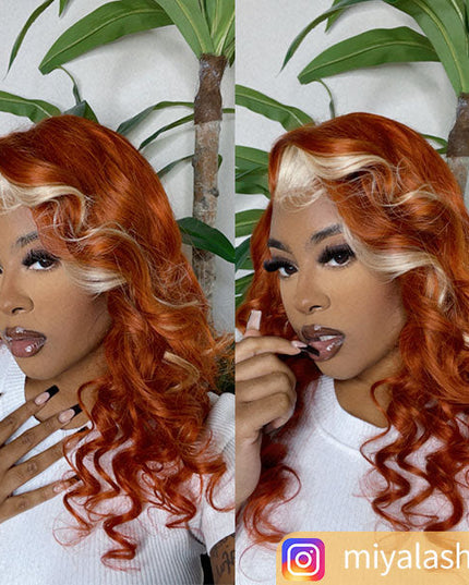 Junoda Ginger Blonde Ombre Lace Frontal Wig Virgin Human Hair Body Wave Wigs junoda