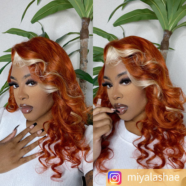 Junoda Ginger Blonde Ombre Lace Frontal Wig Virgin Human Hair Body Wave Wigs junoda