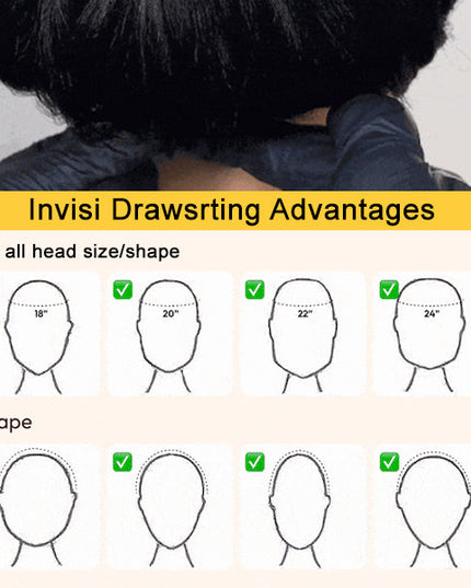Invisi Drawstring Wig 99J Burgundy Red Glueless Curly V Part Wig No Leave Out Human Hair Wigs for Beginner junoda
