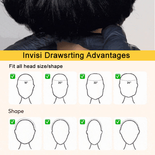 Invisi Drawstring Wig 99J Burgundy Red Glueless Curly V Part Wig No Leave Out Human Hair Wigs for Beginner junoda