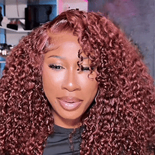 Colored Burmese Ready-to-Wear Lace Wig with Reddish Brown Premium Human Hair with Full Spiral junoda