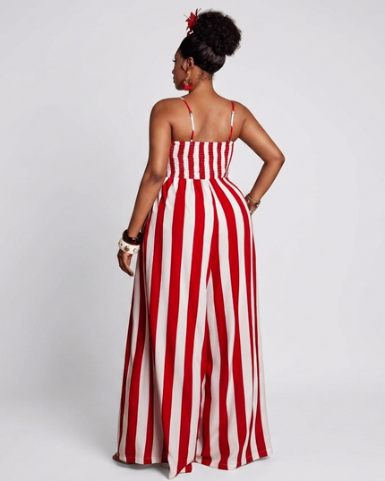 Striped Tie Front Jumpsuit