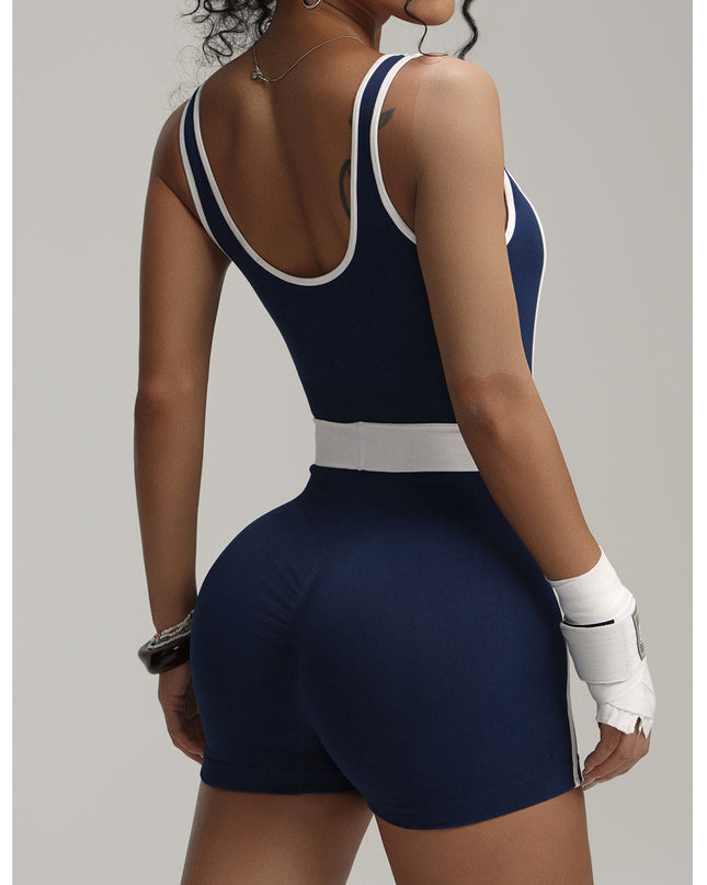 Contrast Color Vest Yoga Jumpsuit Women's Fitness Sports One-piece Shorts