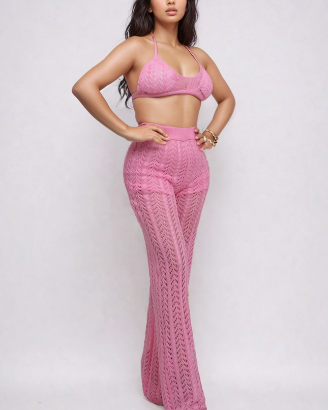 Pink Crochet Halter & Pant Set