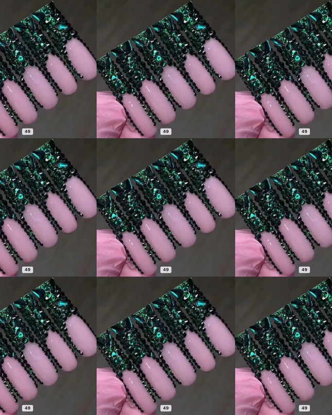 Green crystal long press on nails
