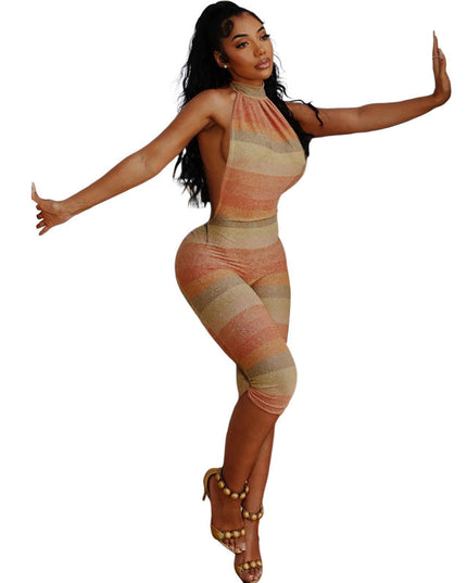 Hot Girl Sleeveless Halter Backless Tight Jumpsuit