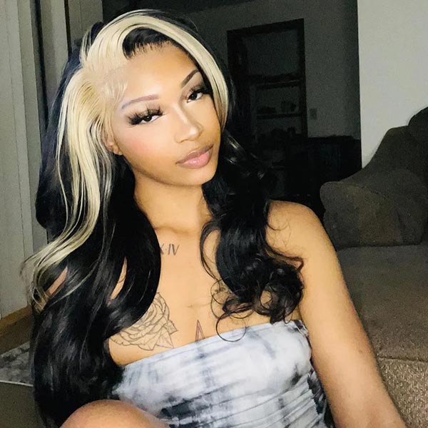 613 Blonde Skunk Stripe Hair Body Wave Human Hair Lace Front Wigs 180 Density junoda