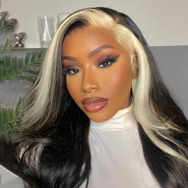 613 Blonde Skunk Stripe Hair Body Wave Human Hair Lace Front Wigs 180 Density junoda