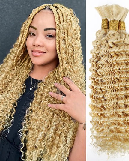 Junoda #613 Blonde Deep Wave Bulk Hair Extensions For Braiding Bundles junoda
