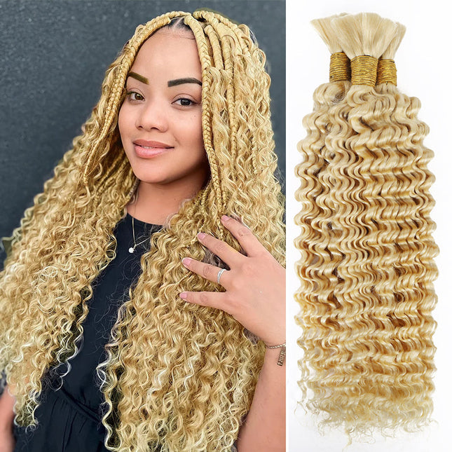Junoda #613 Blonde Deep Wave Bulk Hair Extensions For Braiding Bundles junoda