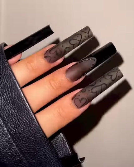 Cross-border Black Matte Dark Series European, American And French Style Nail Tip Long Wearable Water Pipe Nail Press On Nails