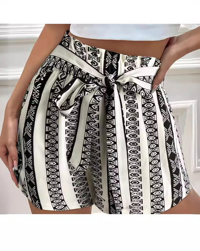 Belt Printed Casual Shorts For Commuter Women
