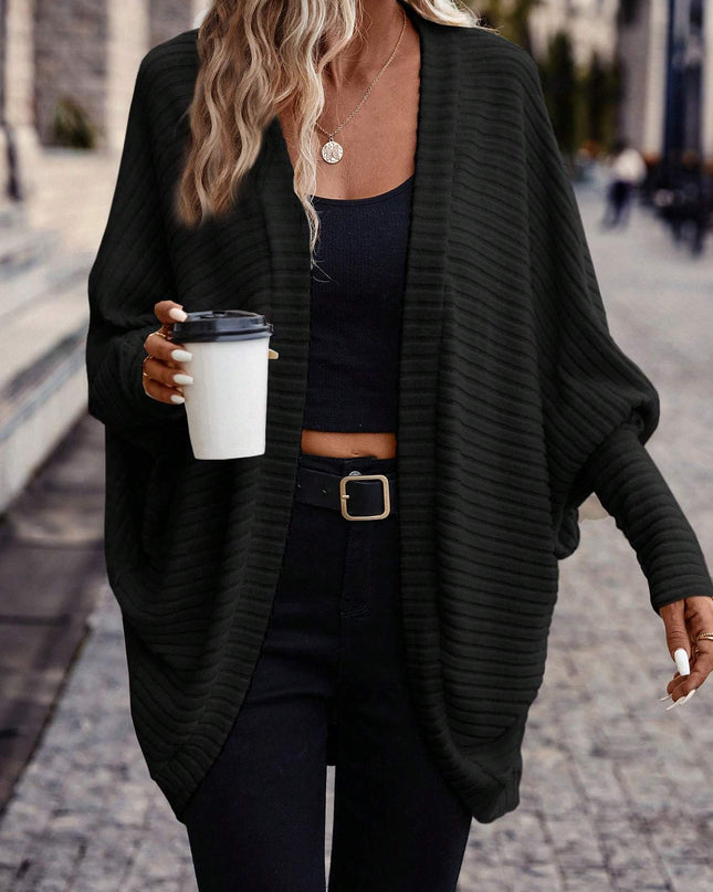 Women Solid Color Batwing Sleeve Open Front Casual Jacket