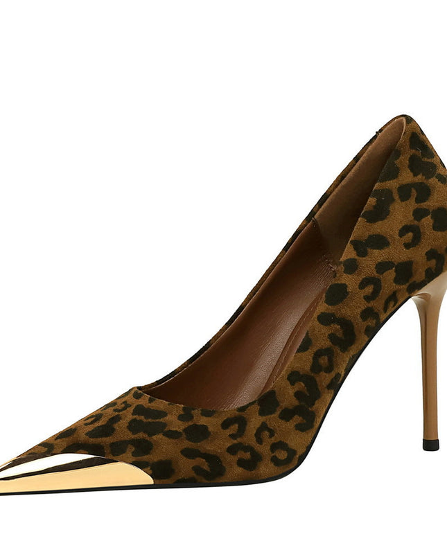 Leopard Print Stiletto Heels: Suede Pointed Toe High Heels for Women, Fashionable Designer Pumps