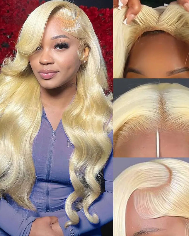 613 Blonde Straight Human Hair Lace Front Wigs Undetectable Lace Wig 180% Density junoda