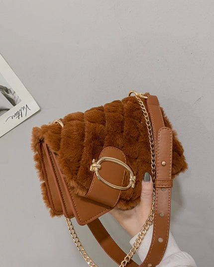 Soft Plush Ladies Square Messenger Bag Winter Female Bag Lady Designer Handbag Chain Shoulder Messenger Bag