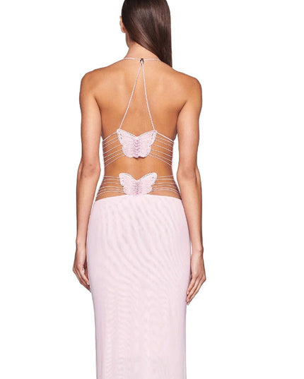 Floral Print Halter Spaghetti Straps Dress Sexy Slim Butterfly Back Dressess Spring Summer Womens Clothing