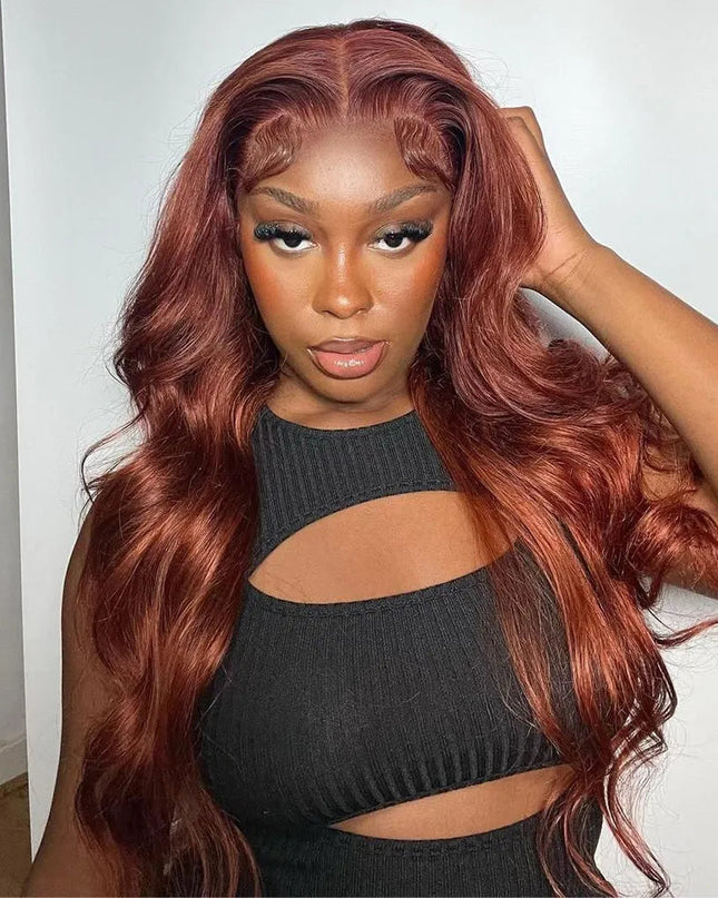 Reddish Brown Body Wave Lace Front Human Hair Wig Flash Sale junoda