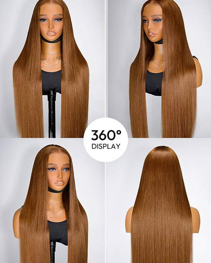 Caramel Brown Silky Straight Lace Frontal Wig Glueless Wig junoda