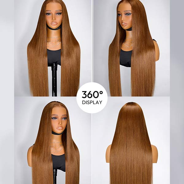 Caramel Brown Silky Straight Lace Frontal Wig Glueless Wig junoda