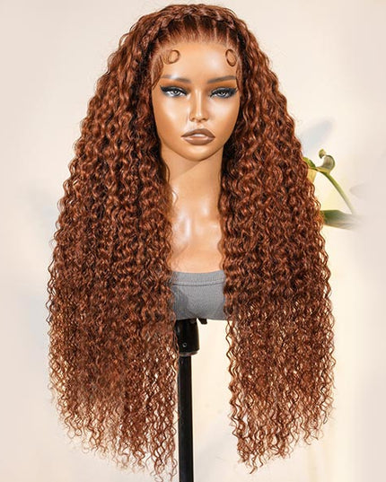 Pre-Braided Burnt Orange Stylist Wig Deep Wave 13x4 Lace Frontal Pre-plucked junoda