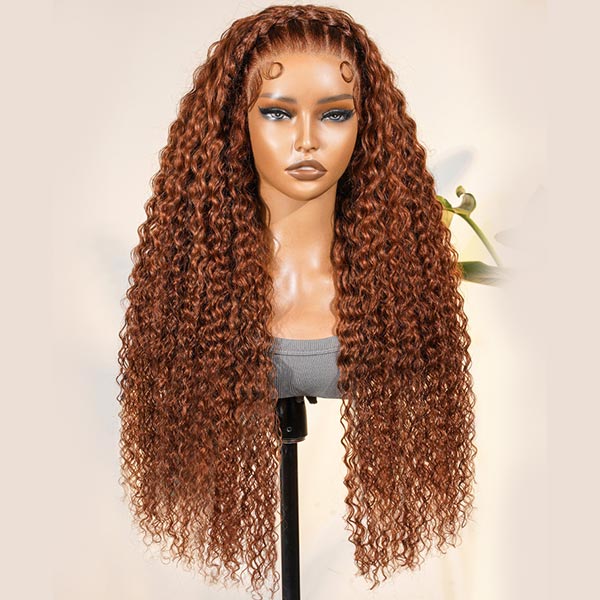 Pre-Braided Burnt Orange Stylist Wig Deep Wave 13x4 Lace Frontal Pre-plucked junoda