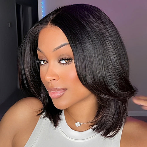 Pre-Layered Wig With Light Yaki Straight Texture 6x5 Lace Short Bob Wig For Beginner Friendly Glueless Human Hair junoda