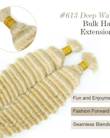Junoda #613 Blonde Deep Wave Bulk Hair Extensions For Braiding Bundles junoda