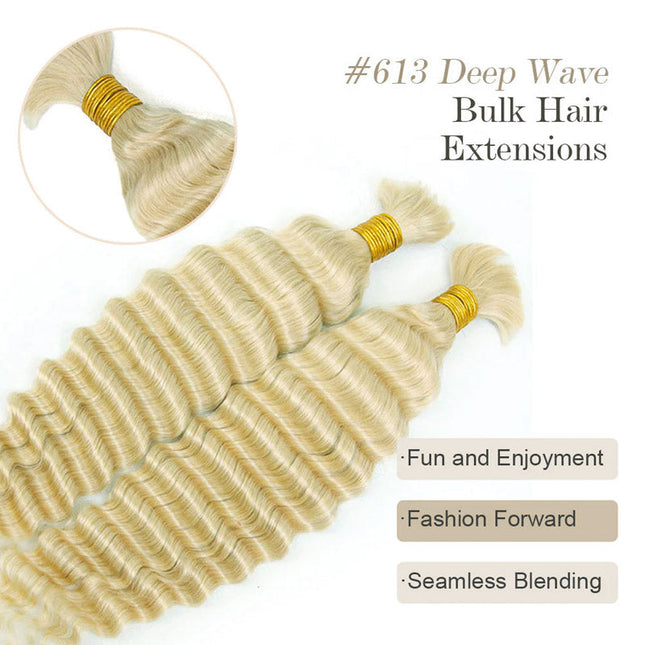 Junoda #613 Blonde Deep Wave Bulk Hair Extensions For Braiding Bundles junoda