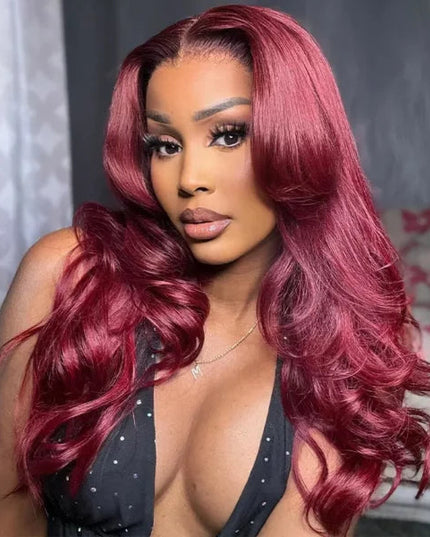99J Color Burgundy Straight / Body Wave Wig Lace Front Wig Flash Sale junoda