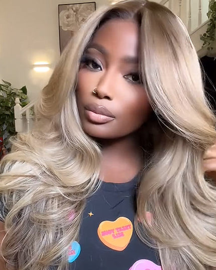 Highlight Honey Blonde Lace Front Body Wave Transparent Lace Wig 100% Human Hair Glueless Wig junoda