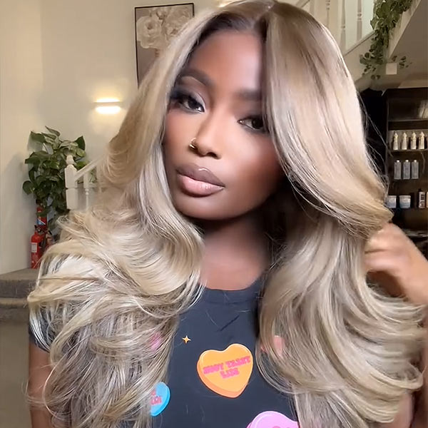 Highlight Honey Blonde Lace Front Body Wave Transparent Lace Wig 100% Human Hair Glueless Wig junoda