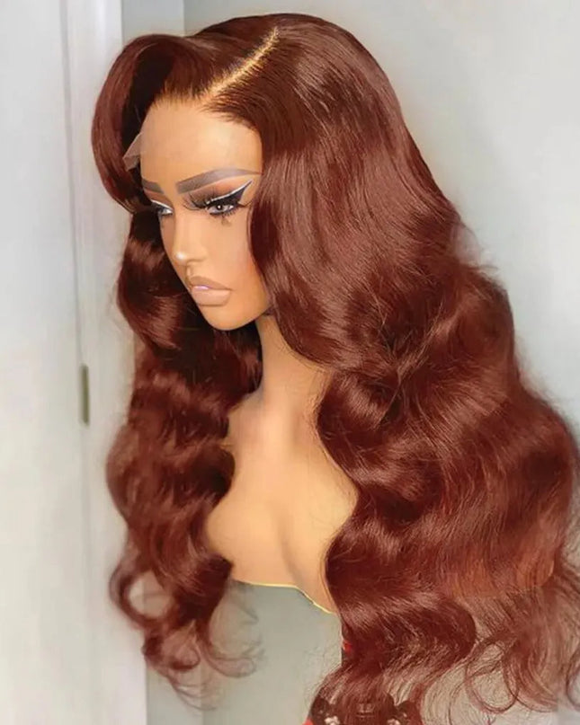 Reddish Brown Straight/Body Wave Lace Front Human Hair Wig Flash Sale junoda