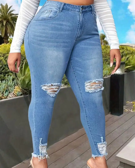 Plus Size Women's Fashion Ripped Jeans