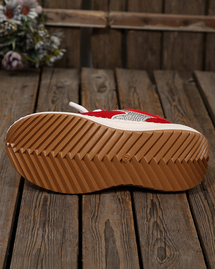 White Rhinestone PU Leather Platform Casual Sneakers