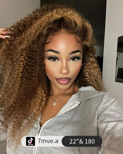 Junoda 6x5 Pre Cut Lace Kinky Curly Mix Color Highlight Blonde Brown Glueless Wig junoda