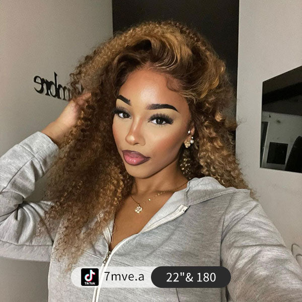 Pre Cut 7x5 Lace Kinky Curly Mix Color Highlight Blonde Brown Glueless Wig cs1 junoda