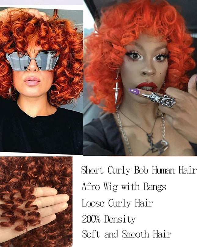 Junoda Bouncy Curly Short Bob Wigs  #350 Human Hair Wig With Bangs cs1 junoda