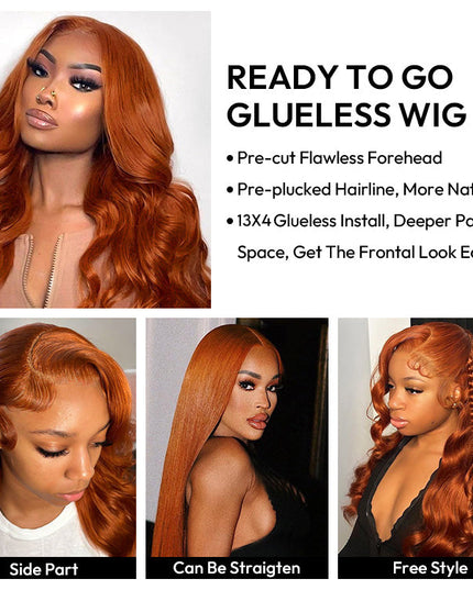 Ginger Copper Color 350# Color Wig Body Wave Pre-cut 5x5 13x4 Lace Wear & Go Wig High Density junoda